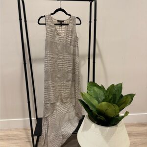 BCBGMaxAzria Metallic Taupe Croc-Print V-Neck Dress